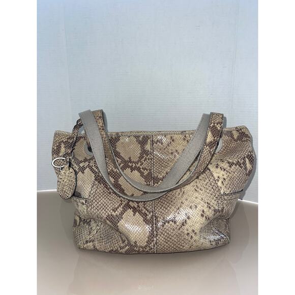 Sale!! Fossil Genuine Leather Snakeskin Tote - Elegant & Spacious - Picture 1 of 15